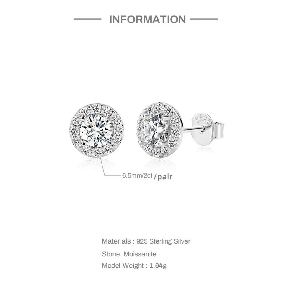 Certified 1ct. t.w. Moissanite Diamond Round Halo Stud Earrings NEW A